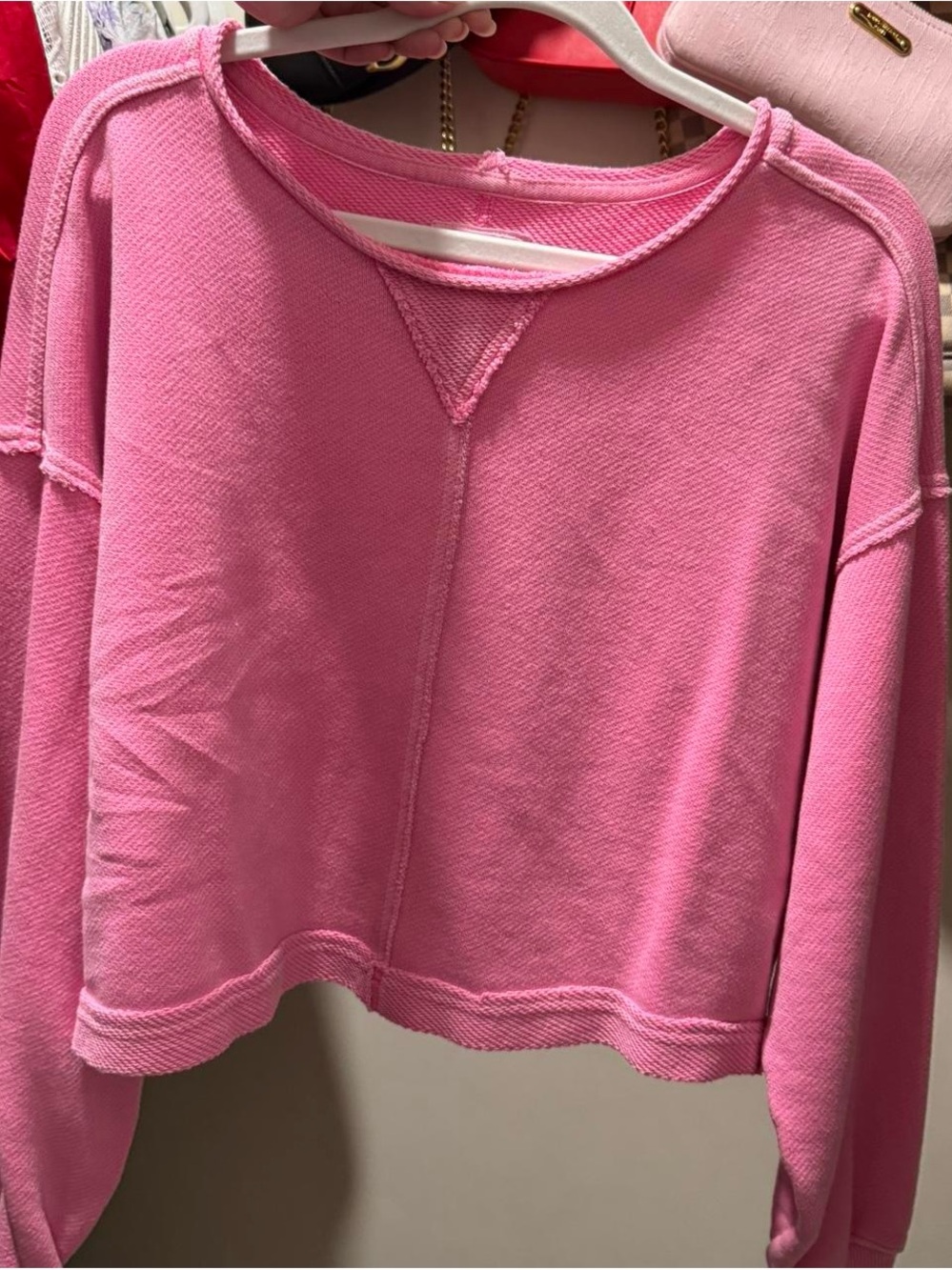 aerie Bright Pink Cropped Crewneck Sweatshirt